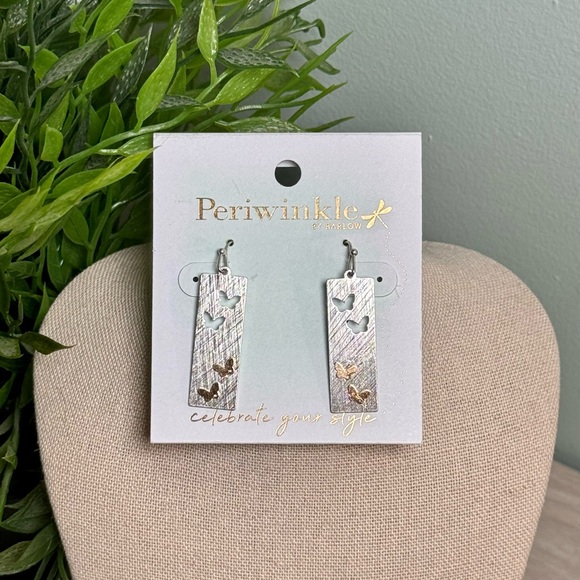 Periwinkle by Barlow Silver and Gold Butterfly Earrings - Picture 4 of 6